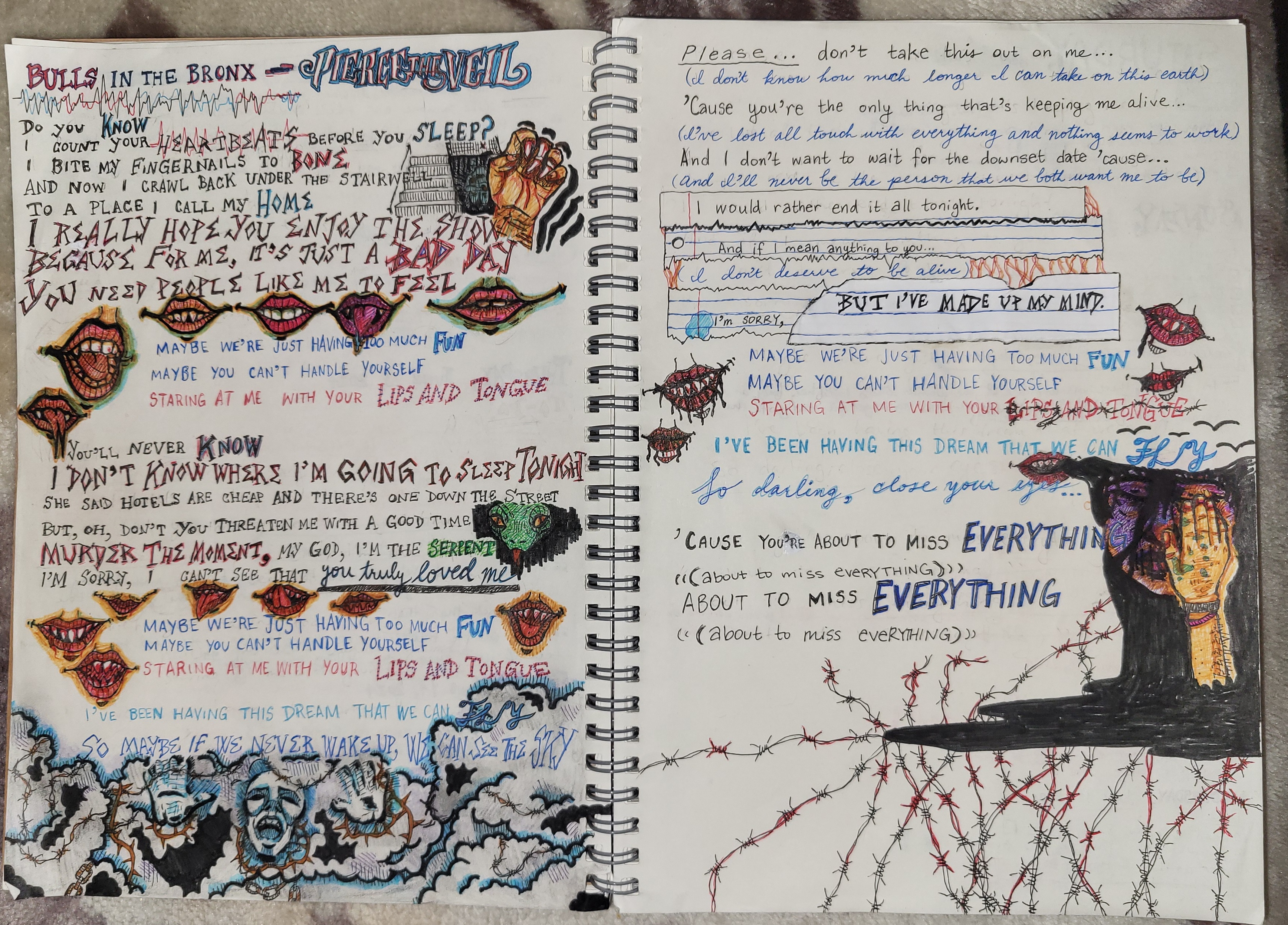 Lyrics spread of 'Bulls In The Bronx' by Pierce The Veil
